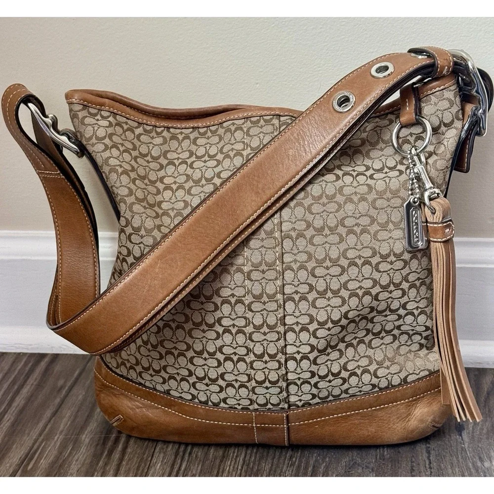 Vintage 2000s Y2K Coach Signature C Jacquard Purse Hobo Bag Old Money Clean Girl